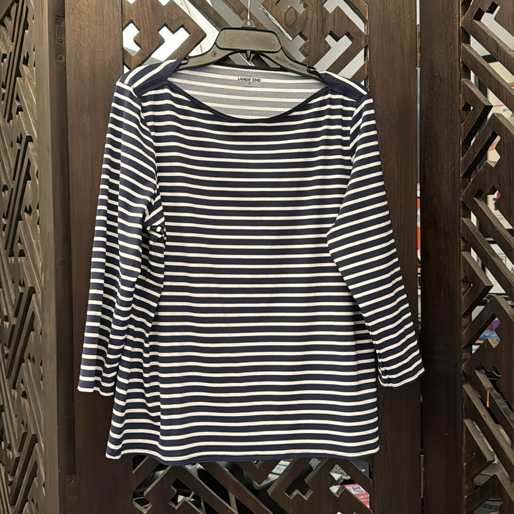 Lands End Women's Rashguard Large navy stripe